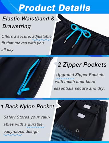 Men's 9 Inch Swim Trunks with Zipper Pockets - Large / A03 Blue