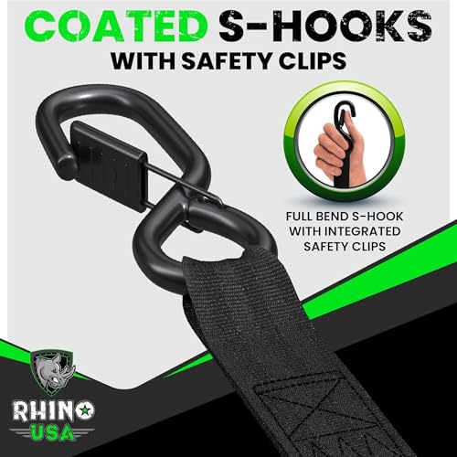 Rhino USA Retractable Ratchet Straps 2 Pack - 1in x 10ft, 1,209lb, Black