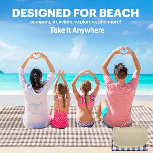 K Y KANGYUN Extra Large Picnic Blanket Outdoor Beach Blankets, Water-Resistant Foldable Sandproof Blankets Cute Picnic Mat for Beach, Camping Grass Lawn Park Mats (Brown 2, 80x80 in)