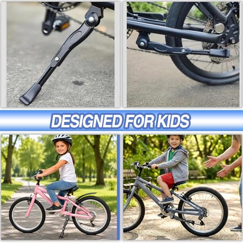 Kids Bike Kickstand with Bell and Handlebar Streamers - Pink for 16-18 Inch Bicycles
