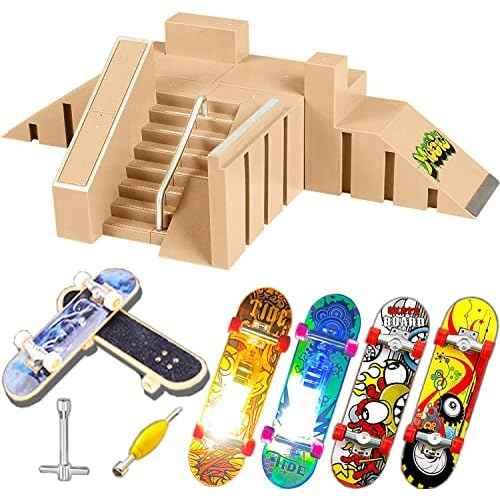 Finger Skateboards Kit - 11 PCS Finger Boards for Kids, Fingerboard Ramps Toys Set with LED Skateboard, Screwdriver - Bigger Ramp for Finger Board Training