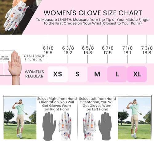 Left Hand Women's Golf Glove with Ball Marker - Wine & Golf Pattern, Medium