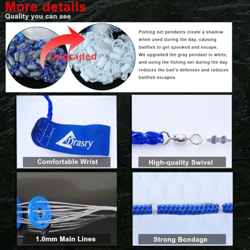 Fishing Cast Net 3/8 & 1/4 Mesh 5FT Radius Heavy Duty Gray Sinkers Monofilament