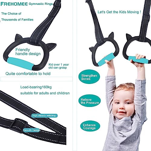FREHOMEE Blue Gymnastics Rings for Adults and Kids - Support 550 LBS, Adjustable Indoor Outdoor Fitness Equipment