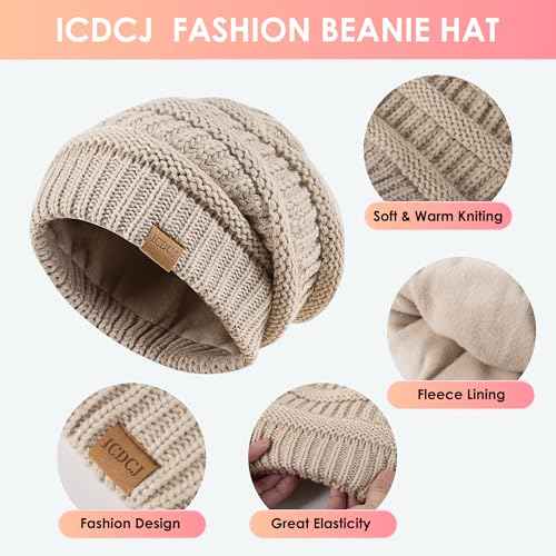 Women's Beanie Hat Gloves Set, Fleece Lined Winter Hat with Touchscreen Gloves for Cold Weather
