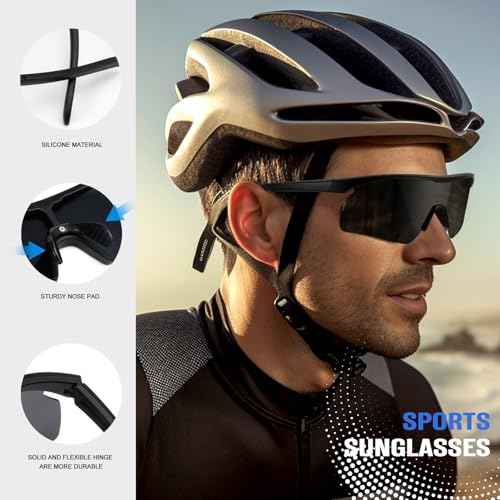 Polarized Sport-Sunglasses-Men Cycling Sunglasses: Running Sun Glasses UV Protection Golf Fishing 3packs