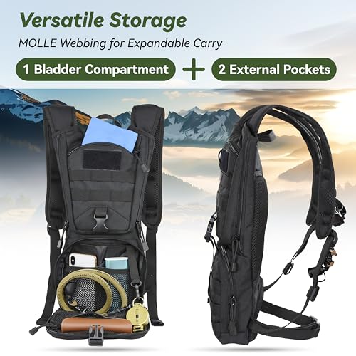 Black Tactical Hydration Pack Backpack with 3L Water Bladder