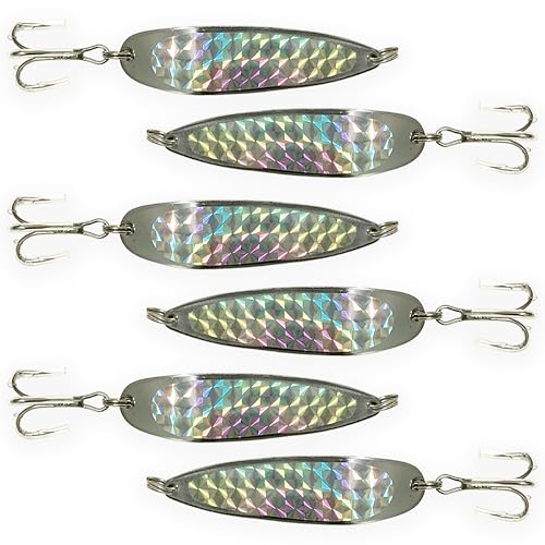 6 Pack 2oz Crocodile Spoon Fishing Lures with Treble Hooks - Yellow Silver