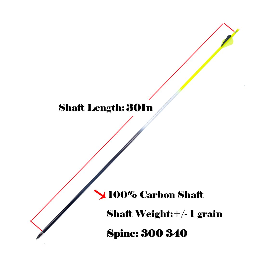 QunYing Archery Carbon Arrow 30 inch 300 340 350 Spine Hunting Arrows for Compound Recurve Bow 12PCS Spine 340