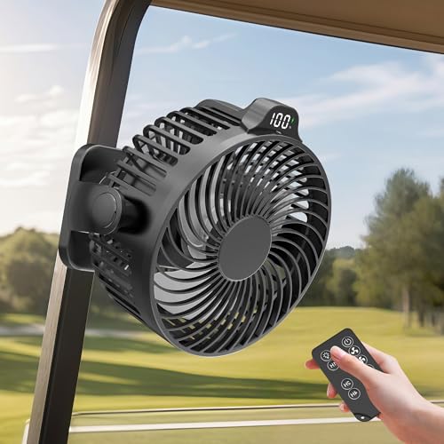 Rechargeable Magnetic Golf Cart Fan with LED Display - 12000mAh, Portable, Dual Magnet Base, Light & Timer - 1 Pack