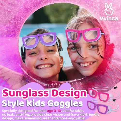 Vvinca Kids Swim Goggles, 2 Pack Toddlers Swimming Goggles Bungee Strap No Hair Pulling Anti-Fog/UV Pool Goggles for Age 3-10