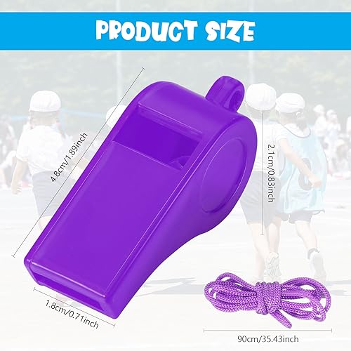 Purple Plastic Whistles with Lanyard - 24 Pack for Sports & Events
