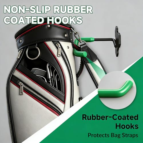 2 Pcs Wall Mounted Golf Bag Hangers for Garage Storage, Adjustable Steel Golf Organizer