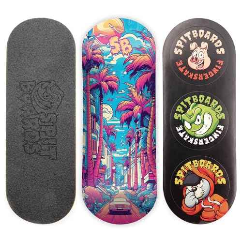 SPITBOARDS¢ç 34mm Fingerboard Deck - Real Wood (5-Layers) Classic Popsicle Street Shape - Size: 34 x 96 mm - Single Graphic Deck (Real Wear) - Optimized Concave - Miami Street