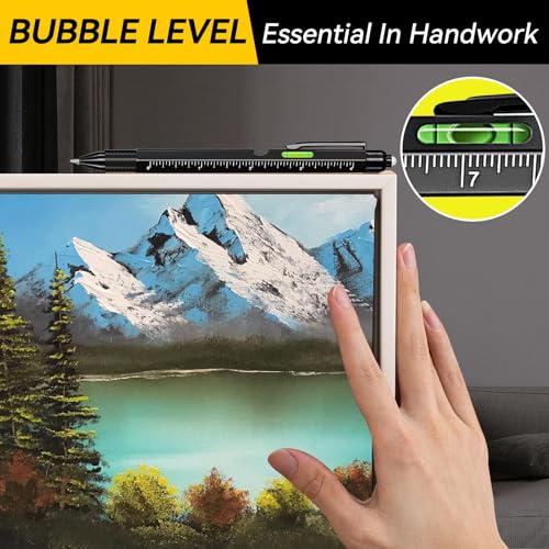 11-in-1 Multitool Pen Set with LED Light, Flathead & Phillips Screwdrivers, Level, Ruler, Bottle Opener, and Stylus, Christmas Stocking Stuffers for Men Adults, Gifts for Him, Husband, Black