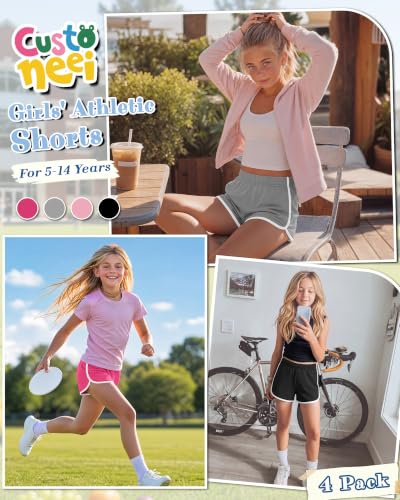 4 Pack Girls' Athletic School Shorts - Comfortable Polyester Cotton Spandex