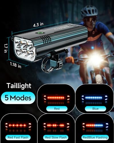Bike Light Front & Rear Set 6800 Lumen 6 LED Modes Black for Night Riding