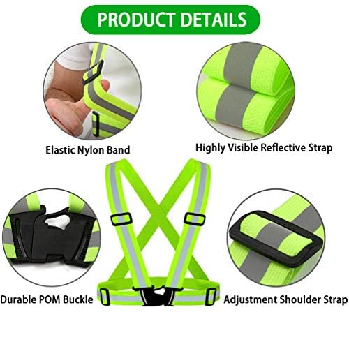Reflective Vest, Reflective Glow Belt with 2Pack Reflector Armbands, Adjustable Elastic Safety Vest Outdoor Reflective Belt High Visibility, Ultralight & Comfy for Running, Jogging, Walking, Cycling,