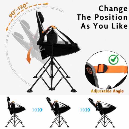 Oversized Portable Hammock Chair with Adjustable Back Support Black - Supports 440 lbs