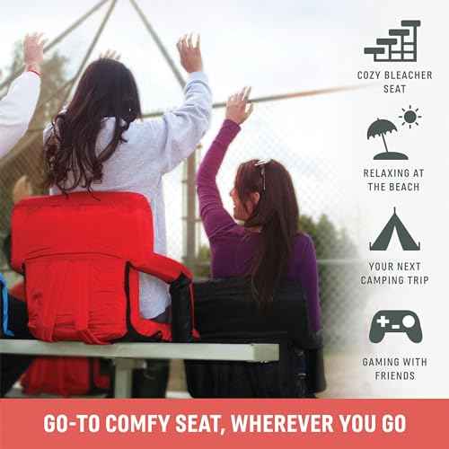 PICNIC TIME Ventura Portable Reclining Stadium Seat with Back Support, Folding Bleacher Chairs with Back and Cushion, Thick Padded Stadium Seat and Armrest, Includes Six Backrest Positions, (Burgundy)