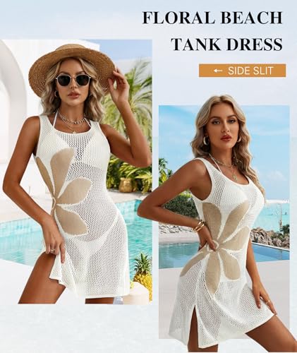 Women’s Crochet Swimsuit Coverup Medium White Beach Dress Summer Vacation