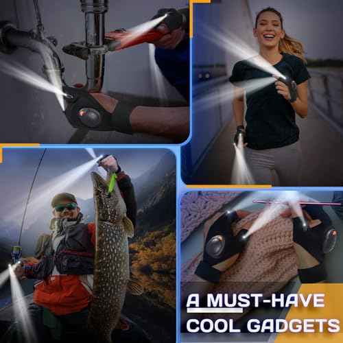 PARIGO Christmas Stocking Stuffers Gifts for Men - Rechargeable LED Flashlight Gloves with Lights Waterproof Gadgets for Fishing Camping Repairing Cool Tools Gifts for Dad Boyfriend Him Husband