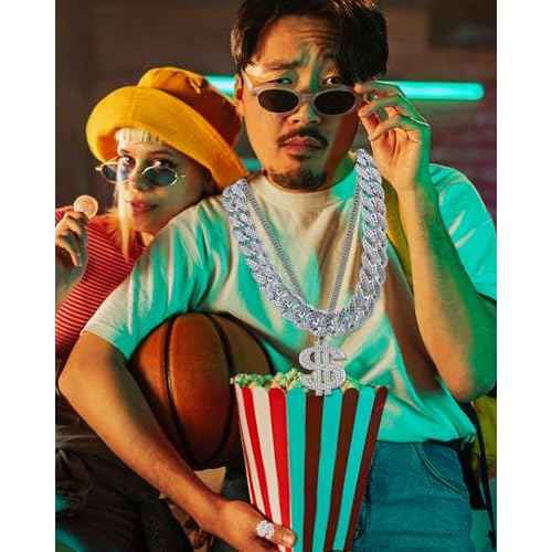 6Pack 90s 80s Hip Hop Costumes Kit for Men 2000s Y2K Sunglasses Rings Hat Rapper Outfit Accessories for Themed Party