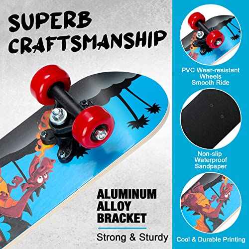 Honoson 7 Pcs Skateboard for Toddlers Beginners Knee Elbow Pads Wrist Guards Gear Set