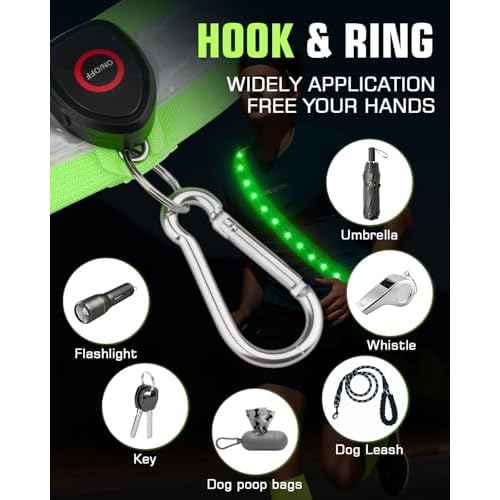 Zacro LED Reflective Sash Light Up Vest for Night Walking with 5 Colors & 4 Light Modes, Rechargeable High Visibility Neon Safety Gear for Men Women Dog Walking