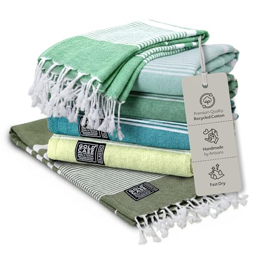 Turkish Beach Towels Set of 6 - Tones of Green, 67x37 Inch, Recycled Cotton