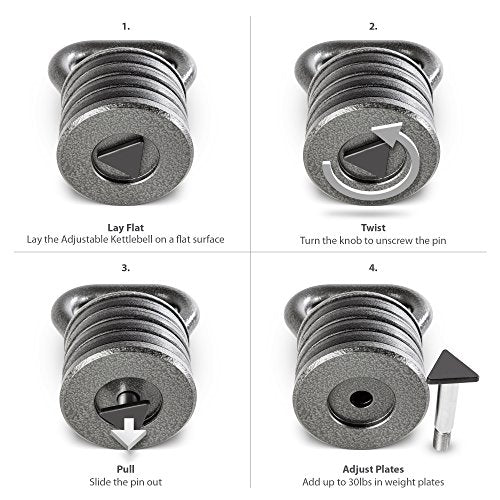 Adjustable 20lb Kettlebell Handle Set for 1-Inch Plates, Up to 50lb Capacity