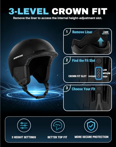 InnerKing Adult Ski & Snowboard Helmet Black Medium 360° Adjustable Fit