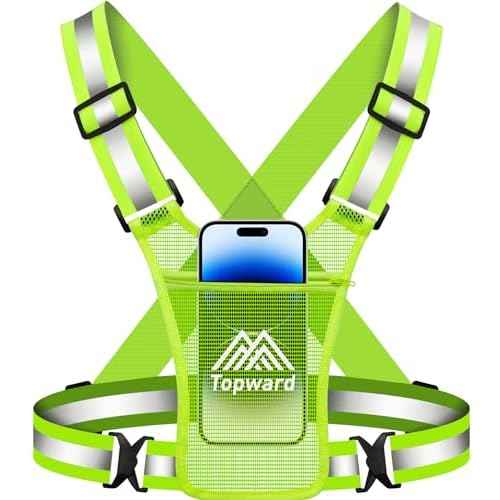 Running Vest Chest Phone Holder for Women Men, Reflective Vest Safety Gear for Dog Walking Cycling - Adjustable Waist/Shoulder
