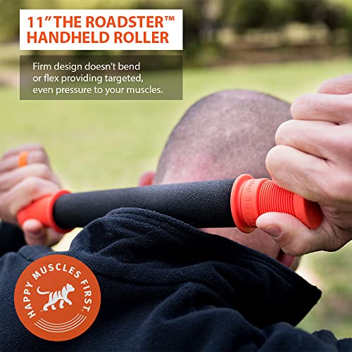 11 Inch Deep Tissue Foam Roller - The Roadster Handheld Massage Stick - Orange & Black - Made in USA