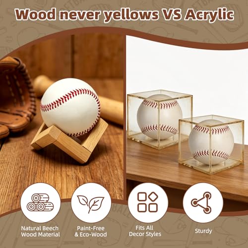 3 Pack Wooden Baseball Display Stands for Memorabilia, Softball & Crystal Decor