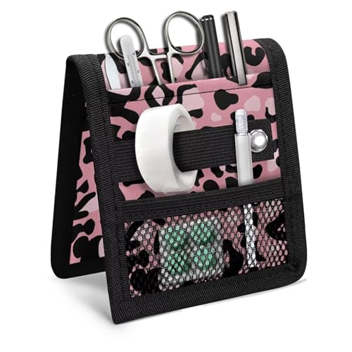Leopard Print Pocket Protector for Lab Coat - Portable Nurse Organizer Bag (Leopard Print-Pink)
