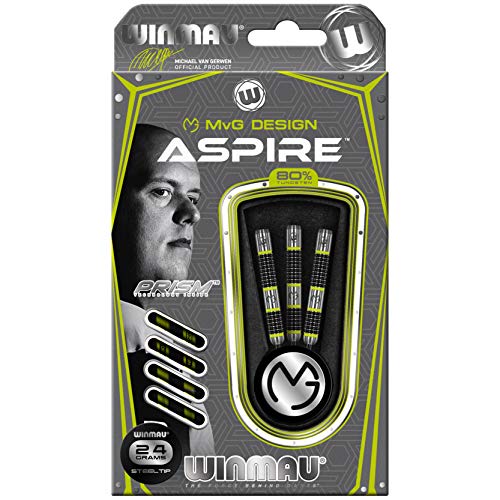 WINMAU Michael Van Gerwen MvG Aspire Tungsten Steeltip Darts Set with Prism Flights and Nylon Shafts (Stems)