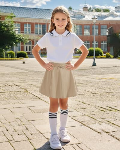 Kids Girls Skirts Casual Skorts Athletic Uniform Skirt with Pockets - Khaki 7-8 Years