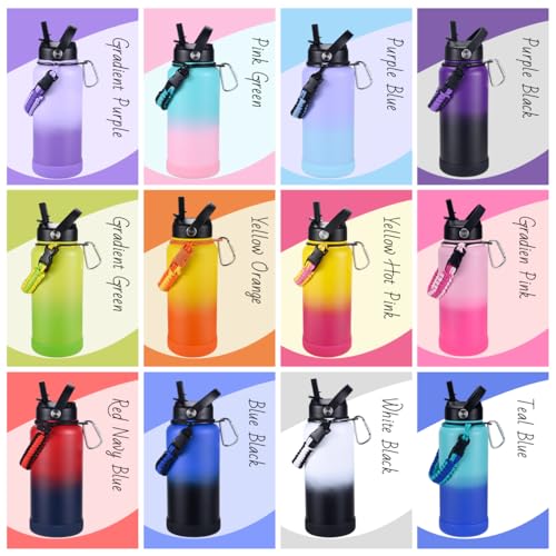 Purple Black Insulated 32 oz Stainless Steel Water Bottle with Leak Proof Lids & Paracord Handle