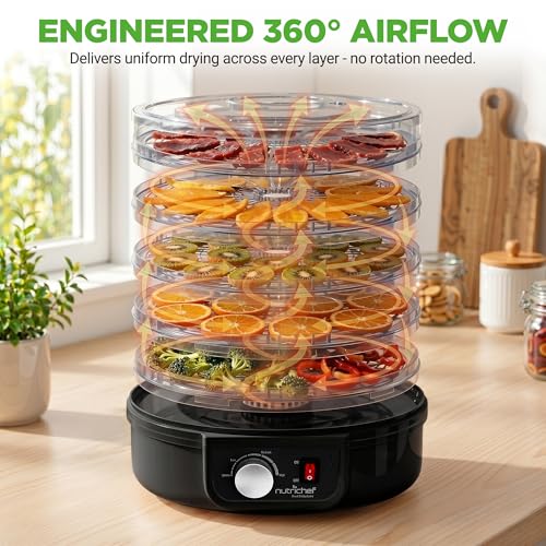 NutriChef Electric Countertop Food Dehydrator - Black, Multi-Tier Food Preserver