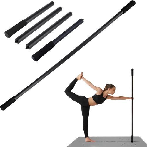 AmoreTempo Yoga Stick for Mobility, 5ft Adjustable Stretching Stick with 4 Steel Rods & Foam Grip Handles Stainless Steel Exercise Stick for Fitness, Physical Therapy, Balance Pole, Posture Correction