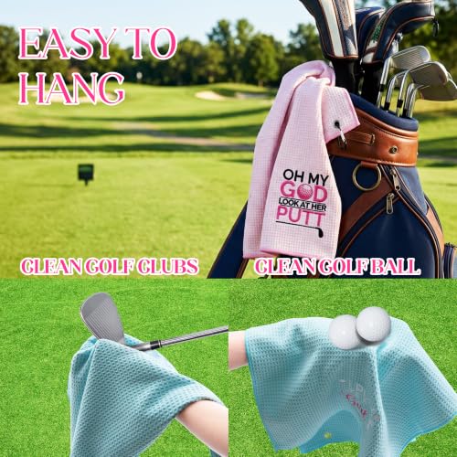 3-Pack Pink, Rose & Blue Golf Towels for Women - Microfiber, Embroidered, Golf Bag Accessories