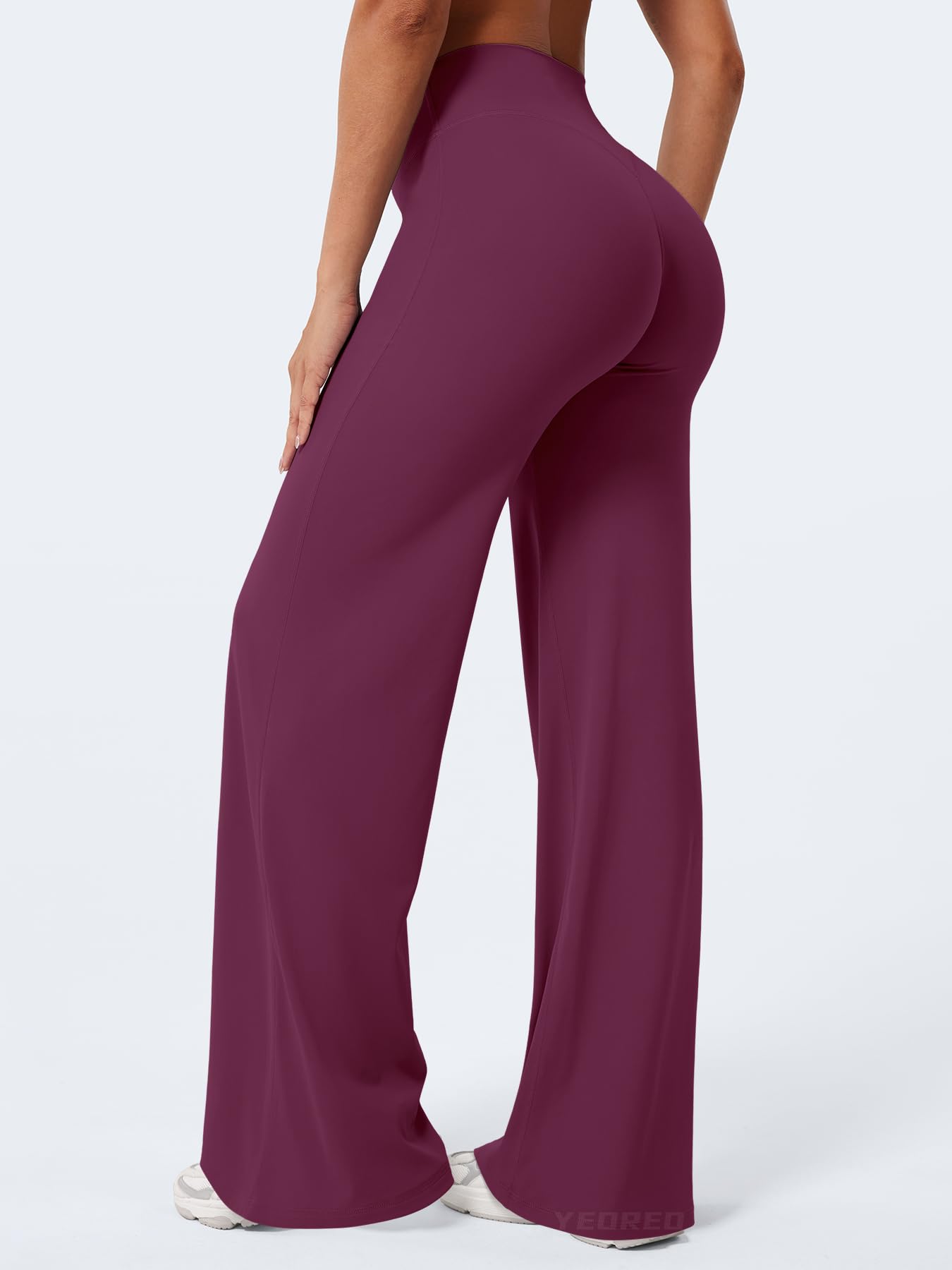 YEOREO Workout Leggings Womens No Front Seam Straight Leggings 33" High Waist Buttery Eddiy Gym Yoga Pants Black Cherry S