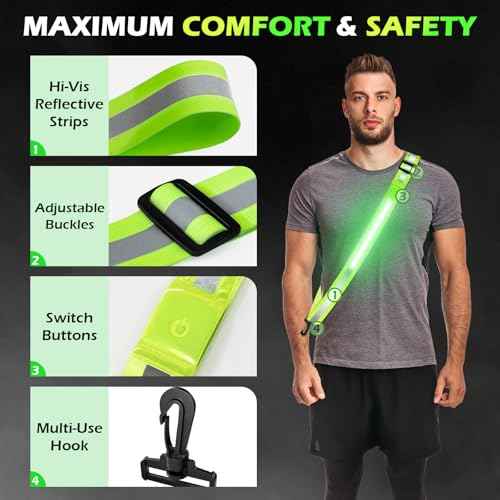 Rechargeable LED Reflective Belt Sash ? High Visibility Safety Gear with 5 Colors 11 Light Modes, Adjustable Strap for Night Dog Walking, Running & Biking