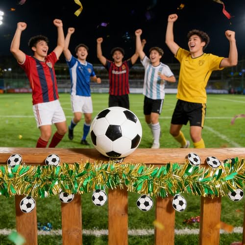 Soccer Garland - Green 50Ft Sports Theme Tinsel for Party Decor