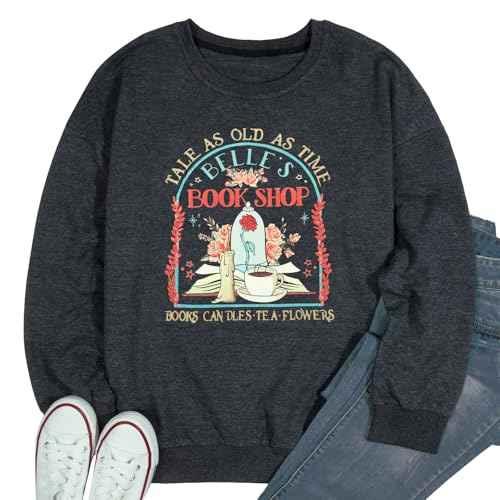 FLOYU Belle's Book Shop Sweatshirt Princess Belle Pullover Book Lover Tops Casual Magic Kingdom Long Sleeve Shirt