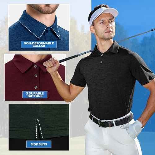 3 Pack Polo Shirts for Men - Quick Dry Moisture Wicking Performance Golf Shirts Black Short Sleeve for Work Athletic