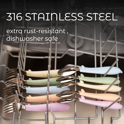 Stainless Steel Toddler Utensil Set 6 Pieces - Mint, Yellow, Pink