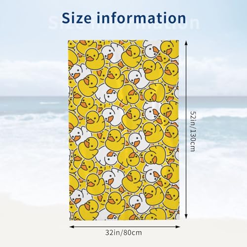 Cute Rubber Duck Beach Towel Large Microfiber Sand Free Quick Dry Bath Towels Gift for Pool Bathroom Travel Cruise Ship Essentials 32x52 Inch