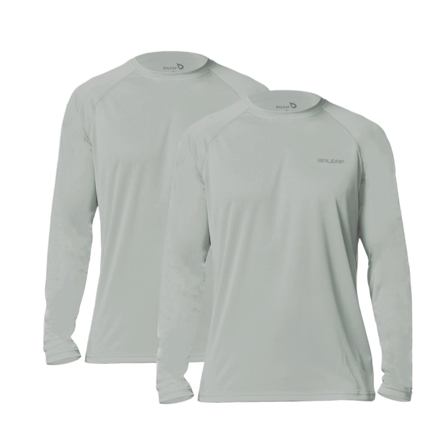 baleaf Mens UPF 50+ Sun Protection Shirts Long Sleeve Rash Guard, Quick Dry 4-Way Stretch for Fishing Swimming Surfing 2 Pack-Gray 3XL